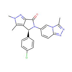 Cc1c2c(nn1C)C(=O)N(c1ccc3nnc(C)n3c1)[C@H]2c1ccc(Cl)cc1 ZINC000261181490