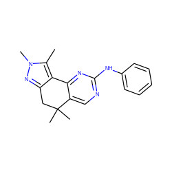 Cc1c2c(nn1C)CC(C)(C)c1cnc(Nc3ccccc3)nc1-2 ZINC000169702218