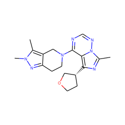 Cc1c2c(nn1C)CCN(c1ncnn3c(C)nc([C@@H]4CCOC4)c13)C2 ZINC000169711732