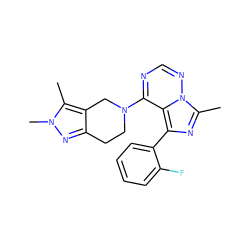 Cc1c2c(nn1C)CCN(c1ncnn3c(C)nc(-c4ccccc4F)c13)C2 ZINC000169711745