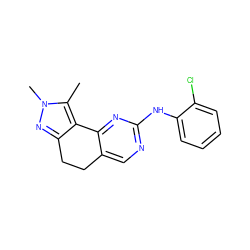 Cc1c2c(nn1C)CCc1cnc(Nc3ccccc3Cl)nc1-2 ZINC000169702223