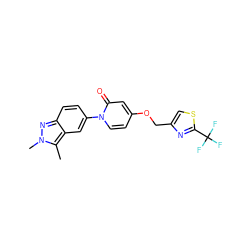 Cc1c2cc(-n3ccc(OCc4csc(C(F)(F)F)n4)cc3=O)ccc2nn1C ZINC000653715508