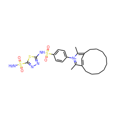 Cc1c2cc(c(C)[n+]1-c1ccc(S(=O)(=O)Nc3nnc(S(N)(=O)=O)s3)cc1)CCCCCCCCC2 ZINC000026398206