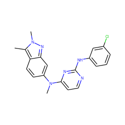 Cc1c2ccc(N(C)c3ccnc(Nc4cccc(Cl)c4)n3)cc2nn1C ZINC000103261667