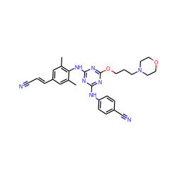 Cc1cc(/C=C/C#N)cc(C)c1Nc1nc(Nc2ccc(C#N)cc2)nc(OCCCN2CCOCC2)n1 ZINC000096911471