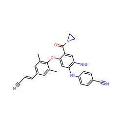 Cc1cc(/C=C/C#N)cc(C)c1Oc1cc(Nc2ccc(C#N)cc2)c(N)cc1C(=O)N1CC1 ZINC001772637887