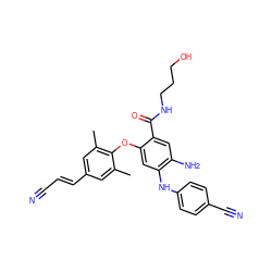 Cc1cc(/C=C/C#N)cc(C)c1Oc1cc(Nc2ccc(C#N)cc2)c(N)cc1C(=O)NCCCO ZINC001772611793