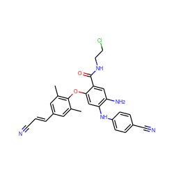 Cc1cc(/C=C/C#N)cc(C)c1Oc1cc(Nc2ccc(C#N)cc2)c(N)cc1C(=O)NCCCl ZINC001772633269