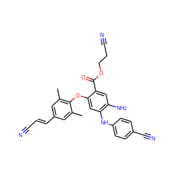 Cc1cc(/C=C/C#N)cc(C)c1Oc1cc(Nc2ccc(C#N)cc2)c(N)cc1C(=O)OCCC#N ZINC001772598789