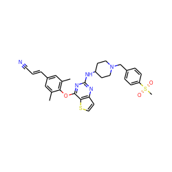 Cc1cc(/C=C/C#N)cc(C)c1Oc1nc(NC2CCN(Cc3ccc(S(C)(=O)=O)cc3)CC2)nc2ccsc12 ZINC001772656201