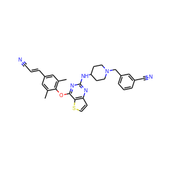 Cc1cc(/C=C/C#N)cc(C)c1Oc1nc(NC2CCN(Cc3cccc(C#N)c3)CC2)nc2ccsc12 ZINC001772652719