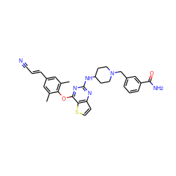 Cc1cc(/C=C/C#N)cc(C)c1Oc1nc(NC2CCN(Cc3cccc(C(N)=O)c3)CC2)nc2ccsc12 ZINC001772584281