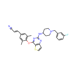 Cc1cc(/C=C/C#N)cc(C)c1Oc1nc(NC2CCN(Cc3cccc(F)c3)CC2)nc2ccsc12 ZINC001772655999