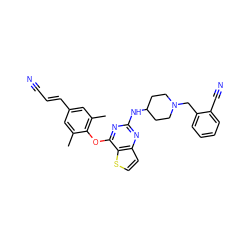 Cc1cc(/C=C/C#N)cc(C)c1Oc1nc(NC2CCN(Cc3ccccc3C#N)CC2)nc2ccsc12 ZINC001772652578