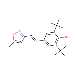 Cc1cc(/C=C/c2cc(C(C)(C)C)c(O)c(C(C)(C)C)c2)no1 ZINC000013819994