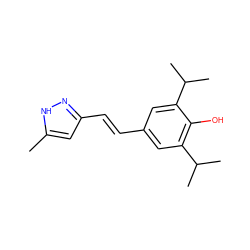 Cc1cc(/C=C/c2cc(C(C)C)c(O)c(C(C)C)c2)n[nH]1 ZINC000013820017