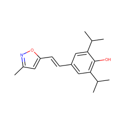 Cc1cc(/C=C/c2cc(C(C)C)c(O)c(C(C)C)c2)on1 ZINC000013820009