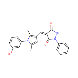 Cc1cc(/C=C2/C(=O)NN(c3ccccc3)C2=O)c(C)n1-c1cccc(O)c1 ZINC000013541772