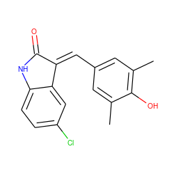 Cc1cc(/C=C2/C(=O)Nc3ccc(Cl)cc32)cc(C)c1O ZINC000003295043