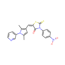 Cc1cc(/C=C2/SC(=S)N(c3ccc([N+](=O)[O-])cc3)C2=O)c(C)n1-c1cccnc1 ZINC000008689987