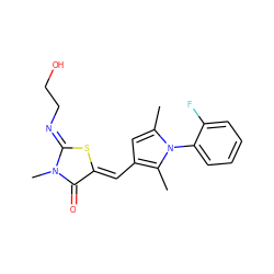 Cc1cc(/C=C2\S/C(=N\CCO)N(C)C2=O)c(C)n1-c1ccccc1F ZINC000073138050