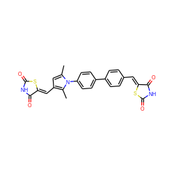 Cc1cc(/C=C2\SC(=O)NC2=O)c(C)n1-c1ccc(-c2ccc(/C=C3\SC(=O)NC3=O)cc2)cc1 ZINC001772619869