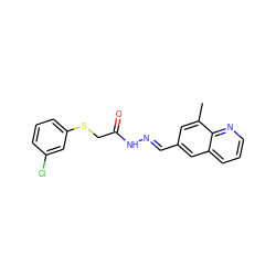 Cc1cc(/C=N/NC(=O)CSc2cccc(Cl)c2)cc2cccnc12 ZINC000115596956