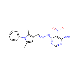 Cc1cc(/C=N/Nc2ncnc(N)c2[N+](=O)[O-])c(C)n1-c1ccccc1 ZINC000005447292