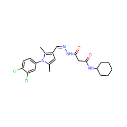 Cc1cc(/C=N\NC(=O)CC(=O)NC2CCCCC2)c(C)n1-c1ccc(Cl)c(Cl)c1 ZINC000013151504