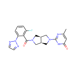 Cc1cc(=O)[nH]c(N2C[C@H]3CN(C(=O)c4c(F)cccc4-n4nccn4)C[C@H]3C2)n1 ZINC000116821526