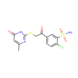 Cc1cc(=O)[nH]c(SCC(=O)c2ccc(Cl)c(S(N)(=O)=O)c2)n1 ZINC000084619023