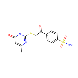 Cc1cc(=O)[nH]c(SCC(=O)c2ccc(S(N)(=O)=O)cc2)n1 ZINC000084614731