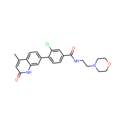 Cc1cc(=O)[nH]c2cc(-c3ccc(C(=O)NCCN4CCOCC4)cc3Cl)ccc12 ZINC000095921058