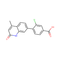 Cc1cc(=O)[nH]c2cc(-c3ccc(C(=O)O)cc3Cl)ccc12 ZINC000095921060