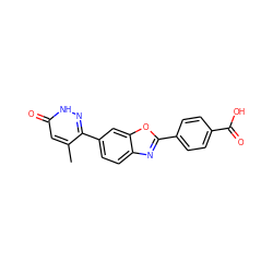 Cc1cc(=O)[nH]nc1-c1ccc2nc(-c3ccc(C(=O)O)cc3)oc2c1 ZINC000169006398