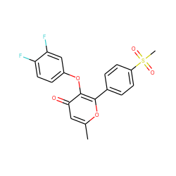 Cc1cc(=O)c(Oc2ccc(F)c(F)c2)c(-c2ccc(S(C)(=O)=O)cc2)o1 ZINC000013581209