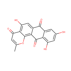 Cc1cc(=O)c2c(O)cc3c(c2o1)C(=O)c1c(O)cc(O)cc1C3=O ZINC000014768194