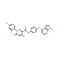 Cc1cc(=O)n(-c2ccc(Br)cc2F)nc1C(=O)Nc1ccc(Oc2ccnc3c2ccn3C)cc1 ZINC001772634053