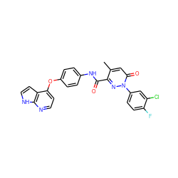 Cc1cc(=O)n(-c2ccc(F)c(Cl)c2)nc1C(=O)Nc1ccc(Oc2ccnc3[nH]ccc23)cc1 ZINC001772598414