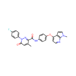 Cc1cc(=O)n(-c2ccc(F)cc2)nc1C(=O)Nc1ccc(Oc2ccnc3c2ccn3C)cc1 ZINC001772578163