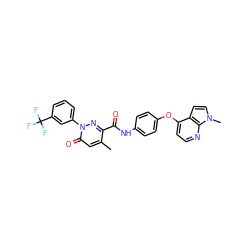 Cc1cc(=O)n(-c2cccc(C(F)(F)F)c2)nc1C(=O)Nc1ccc(Oc2ccnc3c2ccn3C)cc1 ZINC001772598565