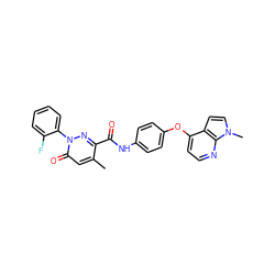 Cc1cc(=O)n(-c2ccccc2F)nc1C(=O)Nc1ccc(Oc2ccnc3c2ccn3C)cc1 ZINC001772644213