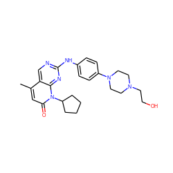 Cc1cc(=O)n(C2CCCC2)c2nc(Nc3ccc(N4CCN(CCO)CC4)cc3)ncc12 ZINC000013641533