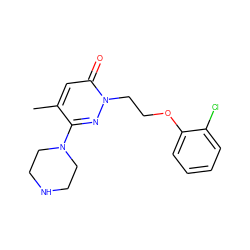 Cc1cc(=O)n(CCOc2ccccc2Cl)nc1N1CCNCC1 ZINC000045260474