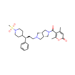 Cc1cc(=O)oc(C)c1C(=O)N1C[C@@H]2CN(CC[C@@H](c3ccccc3)C3CCN(S(C)(=O)=O)CC3)C[C@@H]2C1 ZINC000064528436