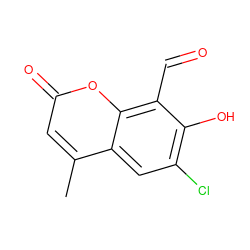 Cc1cc(=O)oc2c(C=O)c(O)c(Cl)cc12 ZINC000221059677