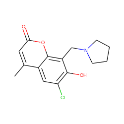 Cc1cc(=O)oc2c(CN3CCCC3)c(O)c(Cl)cc12 ZINC000019791724