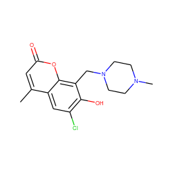 Cc1cc(=O)oc2c(CN3CCN(C)CC3)c(O)c(Cl)cc12 ZINC000019789533