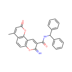 Cc1cc(=O)oc2c1ccc1oc(=N)c(C(=O)NC(c3ccccc3)c3ccccc3)cc12 ZINC000653809965