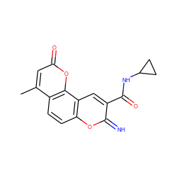 Cc1cc(=O)oc2c1ccc1oc(=N)c(C(=O)NC3CC3)cc12 ZINC000653793674